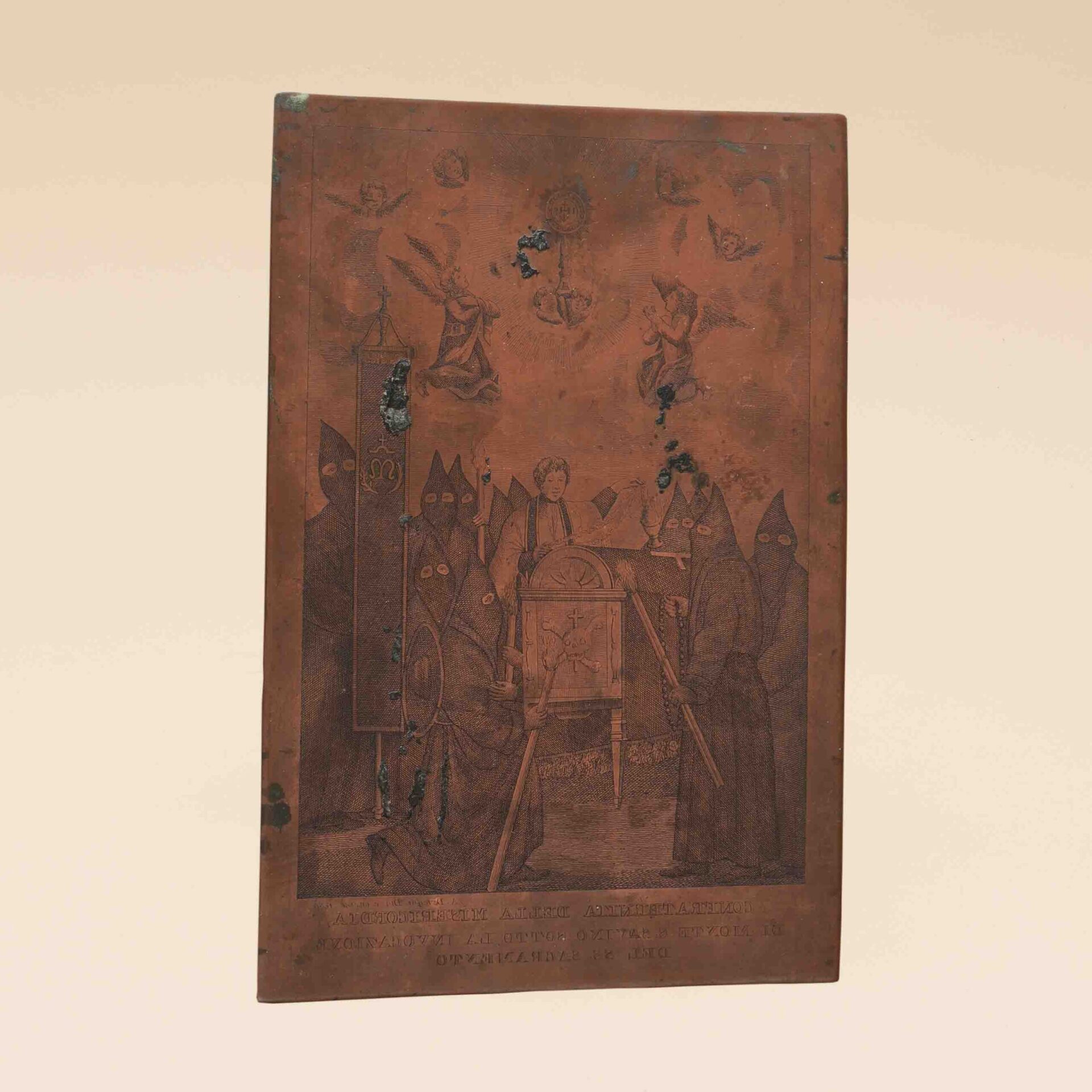Matrice calcografica raffigurante un funerale ad opera della Confraternita